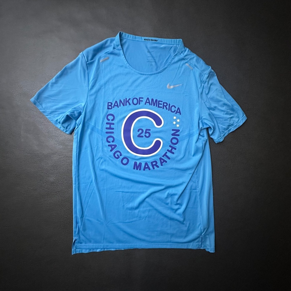 Nike Running T Shirt Mens Small Blue Chicago Marathon 2025 Performance Training